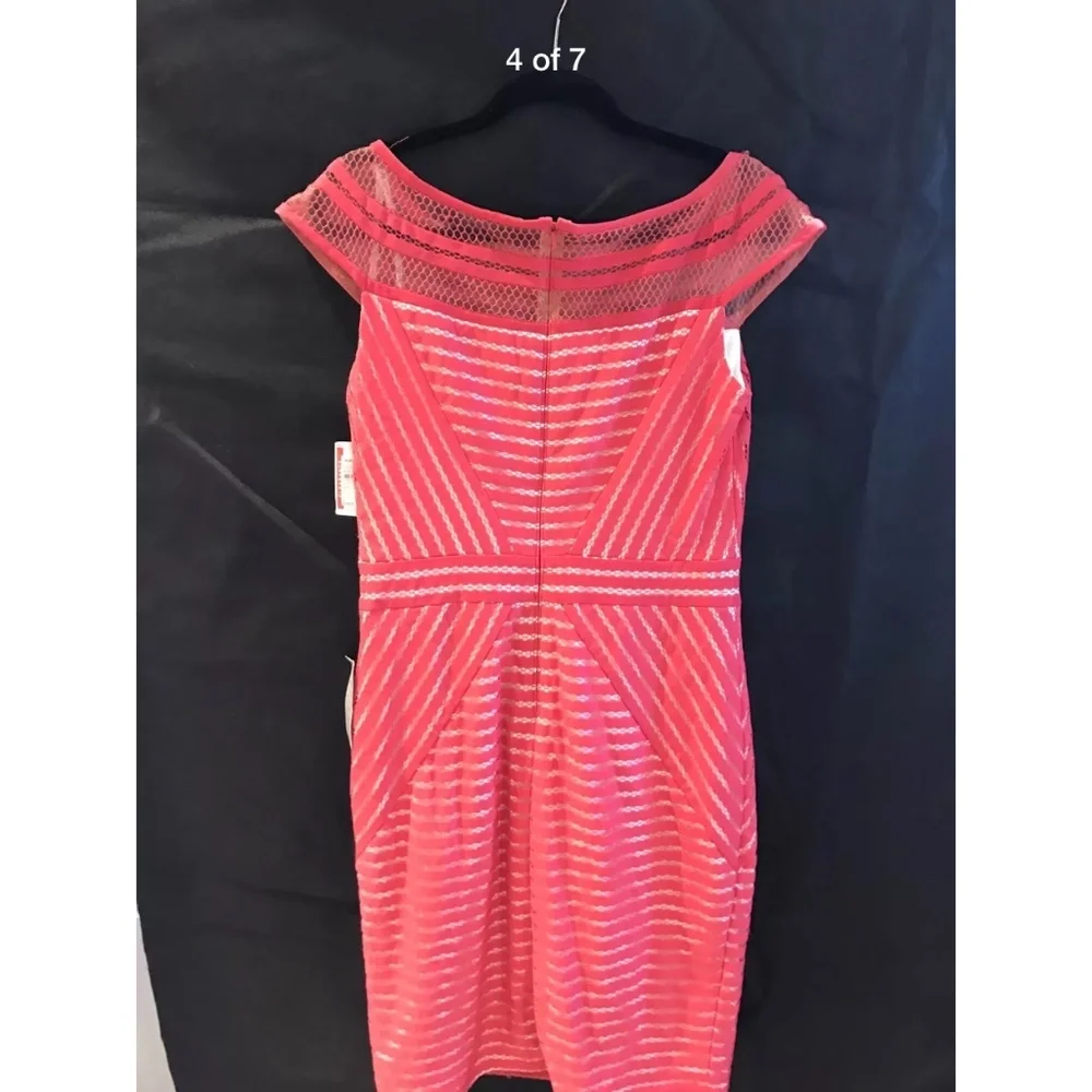 NWT Tadashi Shoji Stripe Knit Cap Sleeve Dress‎ in Rouge Pink [SZ Large ]